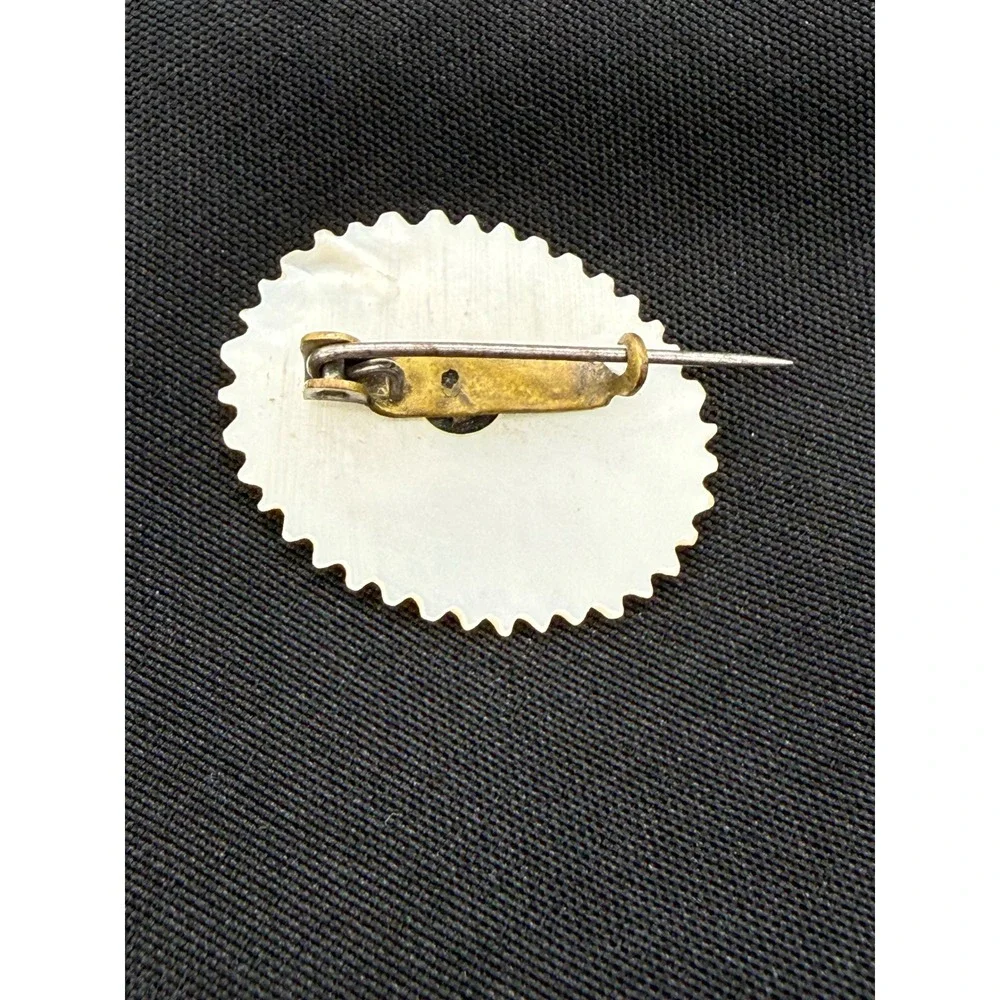 Tiny Vintage Mother of Pearl Carved Scalloped Oval Brooch Iridescent Shell Pin
